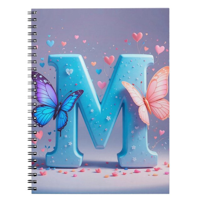 Carnet Lettre M colorée avec papillons (Devant)