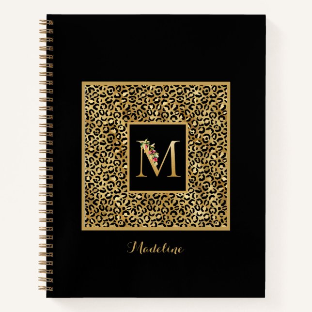 Carnet Lettre M de monogramme personnel Or Léopard Modern (Devant)