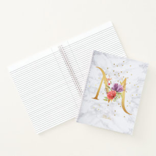 Carnet Lettre M monogramme doré aquarelle marbre moderne