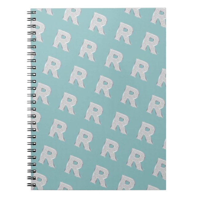 Carnet Lettre monogramme d'argent Aqua Mint R (Devant)