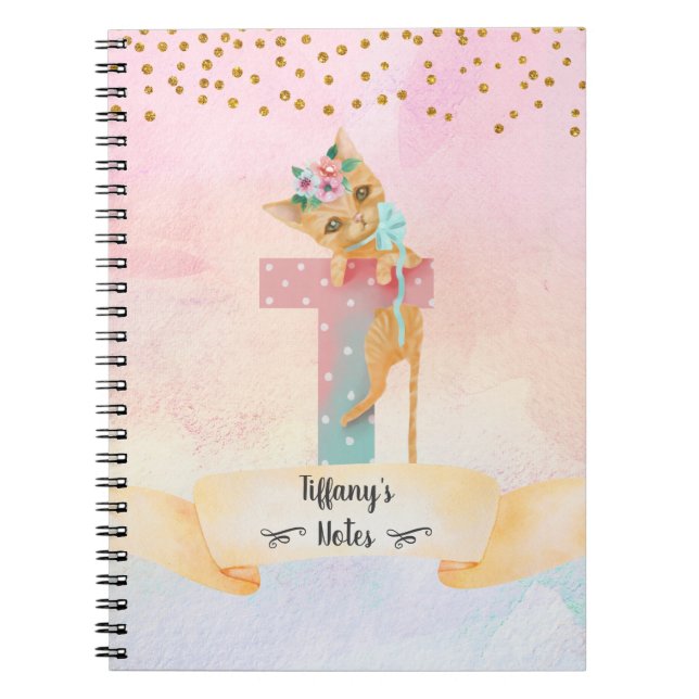 Carnet Lettre monogramme T Kitten Girl Homeschool Study (Devant)