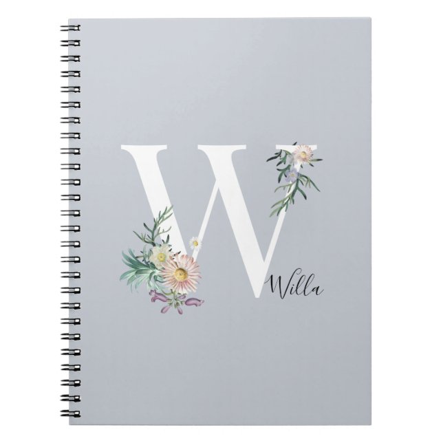 Carnet Lettre monogramme W Floral Personnalisé (Devant)