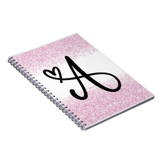 Carnet Lettre monographie A avec parties scintillant rose