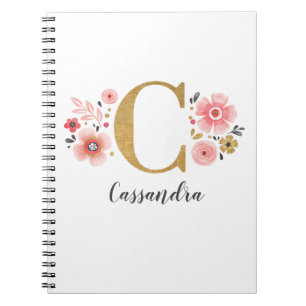 Carnet LETTRE MONOGRAPHIQUE Florale D'OR Rose Fille C