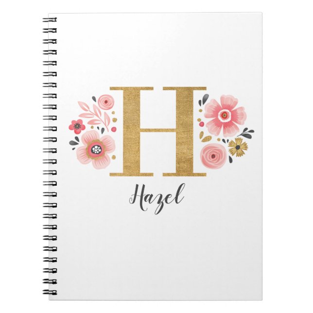 Carnet LETTRE MONOGRAPHIQUE Florale D'OR Rose H (Devant)
