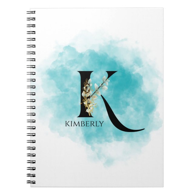 Carnet LETTRE MONOGRAPHIQUE K Turquoise or Flower (Devant)