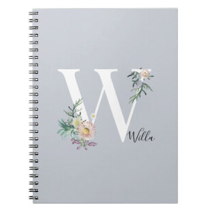 Carnet Lettre monographique W Floral Personnalisée