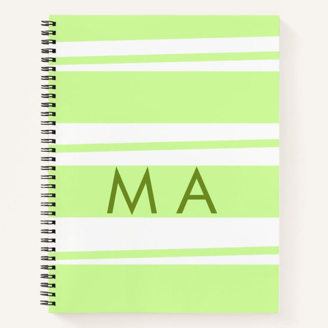 Carnet LETTRE motif grecque néon rayures vertes (Devant)