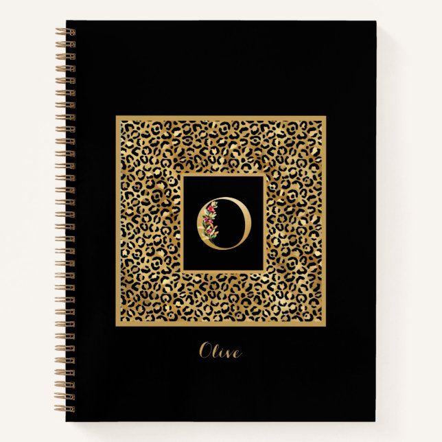Carnet Lettre O de monogramme personnel Or Léopard Modern (Devant)
