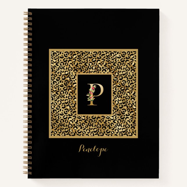 Carnet Lettre P de monogramme personnel Or Léopard Modern (Devant)