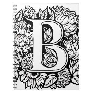 Carnet Lettre personnalisée B Fleurs de tatouage noir bla