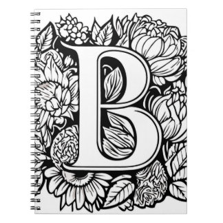 Carnet Lettre personnalisée B Fleurs de tatouage noir bla