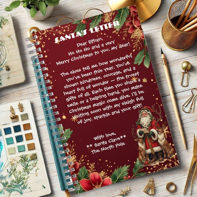 Carnet Lettre personnalisée du Père Noël au Pôle Nord ave (Personalized Santa Letter North Pole Cute Reindeer Notebook)