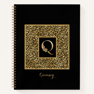 Carnet Lettre Q de monogramme personnel Or Léopard Modern