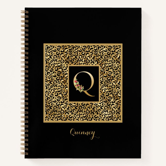 Carnet Lettre Q de monogramme personnel Or Léopard Modern (Devant)