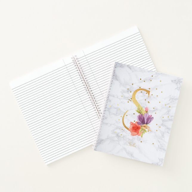 Carnet Lettre S Monogramme Doré Aquarelle Marbre Moderne (Intérieur)