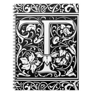 Carnet Lettre T Monogramme Art Nouveau Médiéval