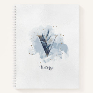 Carnet Lettre V de monogramme personnel floral moderne bl