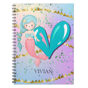 Carnet Lettre V Monogramme Aquarelle mignonne Sirène