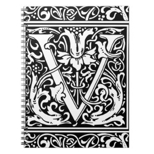 Carnet Lettre V Monogramme médiéval Art Nouveau