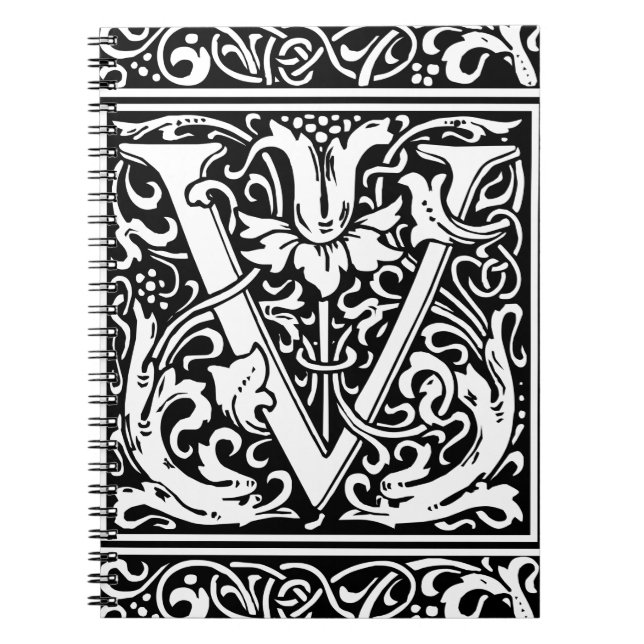 Carnet Lettre V Monogramme médiéval Art Nouveau (Devant)