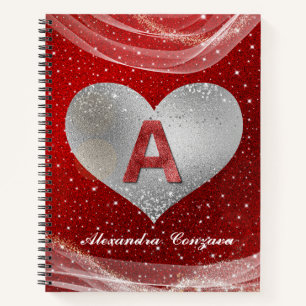 Carnet Lettre Valentine Rouge Parties scintillant initial