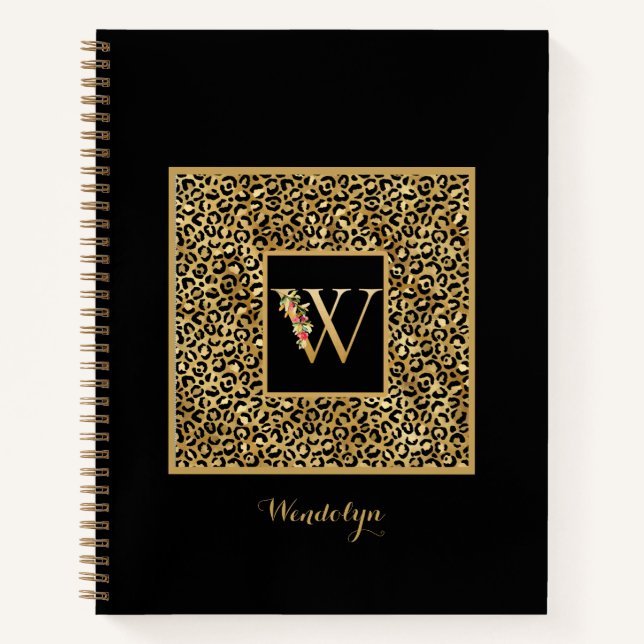 Carnet Lettre W de monogramme personnel Or Léopard Modern (Devant)