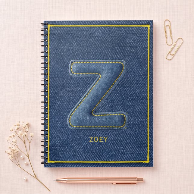 Carnet Lettre Z Monogramme Patch Brodé Faux Jean Bleu (Créateur téléchargé)
