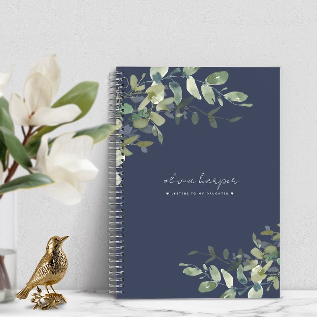 Carnet Lettres à la fille Keepsaké bleu marine (Navy Blue Greenery Letters to Daughter Keepsake Notebook)