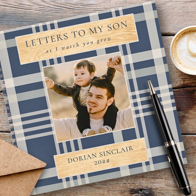 Carnet Lettres à mon fils Buffalo Plaid Faux Wood Photo (Créateur téléchargé)