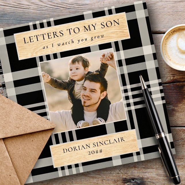 Carnet Lettres à mon fils Buffalo Plaid Faux Wood Photo (Créateur téléchargé)