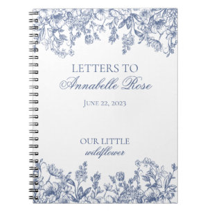 Carnet Lettres florales de chinoiserie bleue pour la fill
