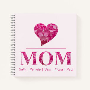 Carnet Lettres florales roses du coeur MOM Noms personnal