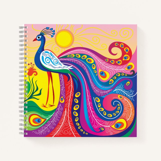 Carnet Lever de soleil avec paon (Devant)