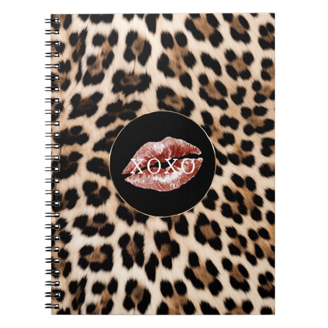 Carnet Lèvres rouges imprimé léopard XOXO (Devant)