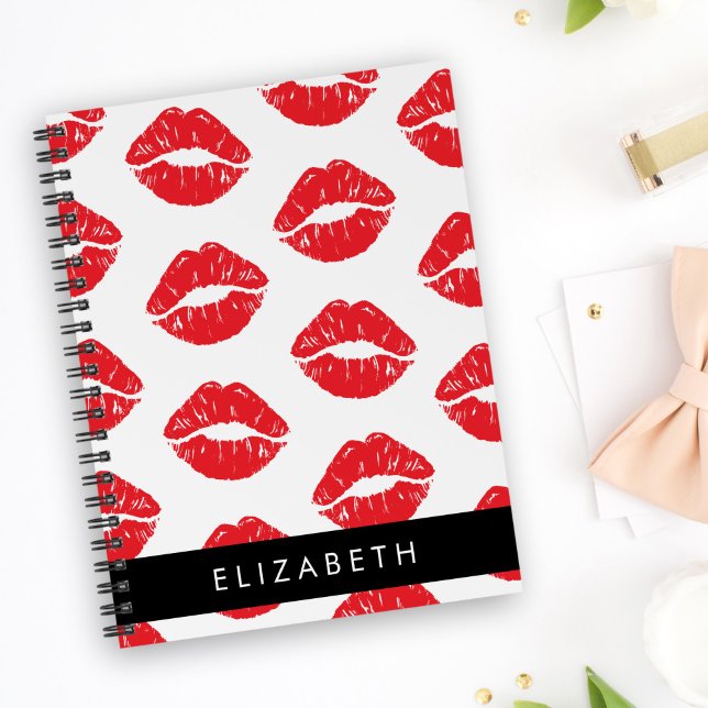 Carnet Lèvres Rouges, Rouge, Motif Des Lèvres, Votre Nom (Créateur téléchargé)