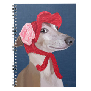 Carnet Lévrier avec le casquette laineux rouge