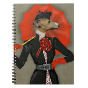 Carnet Lévrier élégant et parapluie rouge