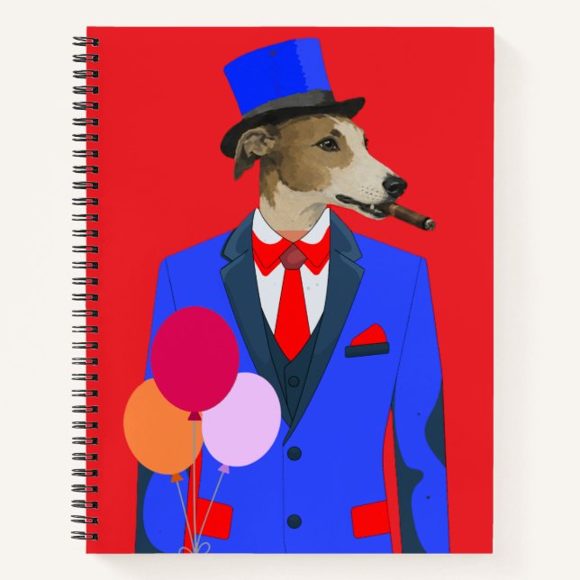 Carnet Lévrier Gris Élégant en Costard Bleu (Devant)