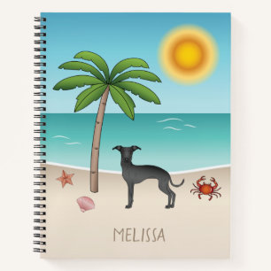Carnet Lévrier Italien Noir à la Plage Tropicale d'Été
