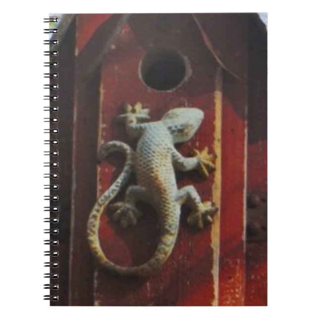 Carnet lézard gris sur bois usé (Devant)