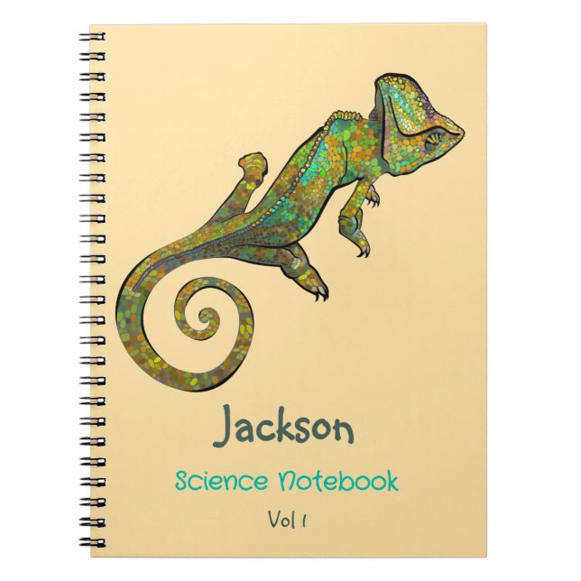 Carnet Lézard Vert Graphique Nommé Sujet de l'école (Devant)