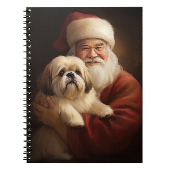 Carnet Lhasa Apso Avec Noël Festif Du Père Noël (Devant)