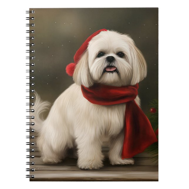 Carnet Lhasa Apso Chien dans la neige Noël (Devant)