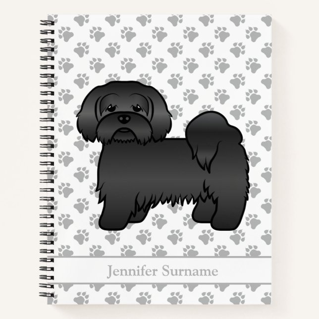 Carnet Lhasa Apso noir Chien de dessin animé mignon & nom (Devant)