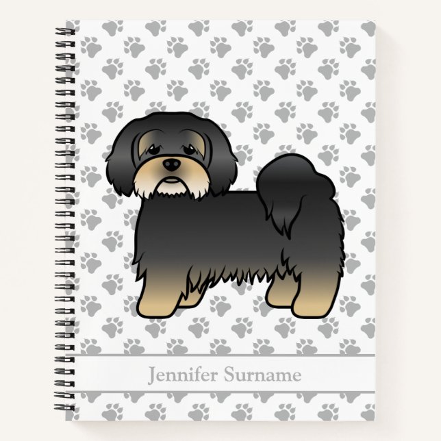 Carnet Lhasa Apso noir et feu Chien de dessin animé migno (Devant)