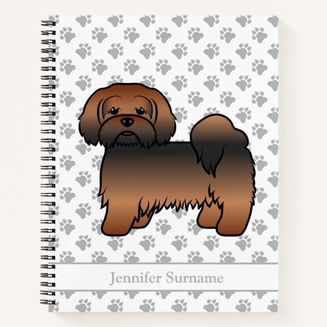 Carnet Lhasa Apso Sable Rouge Chien de Dessin Animé & Nom (Devant)