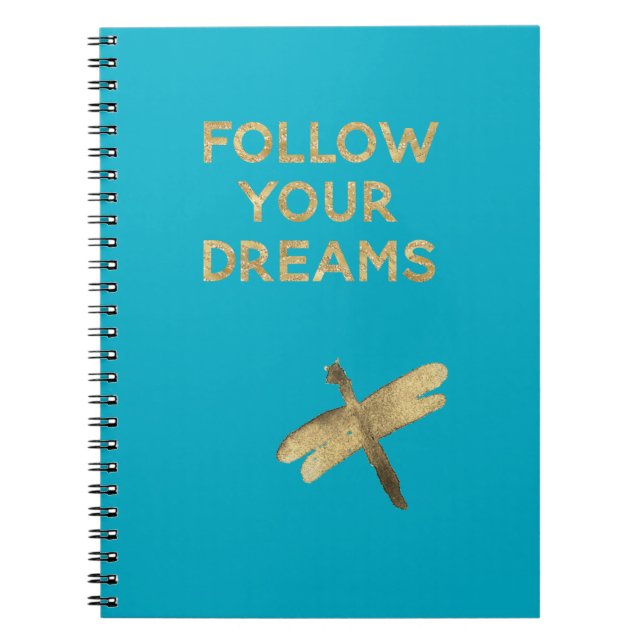 Carnet Libellule Aqua Blue Gold Suivez Vos Rêves (Devant)