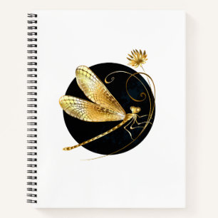 Carnet libellule d'or en cercle noir