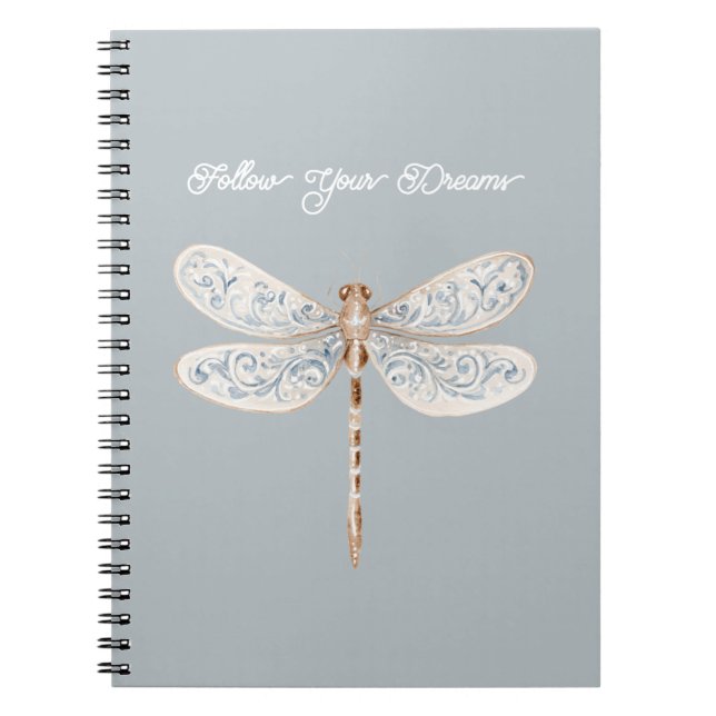 Carnet Libellule grise bleue bronze blanc (Devant)